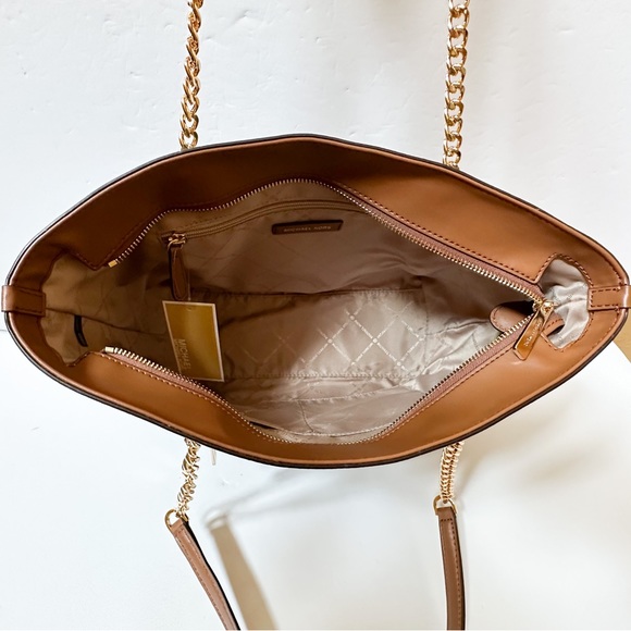 Michael Kors Jet Set Item M Shoulder Chain Tote Bag MK Gold Signature Brown - Picture 6 of 11